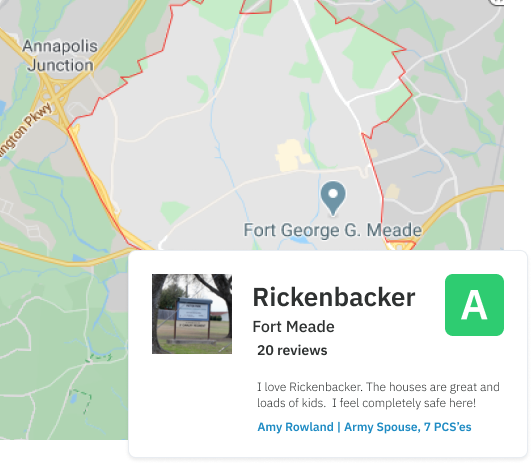map of Fort Meade and review card for Rickenbacker